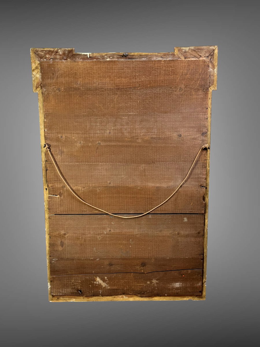 MIROIR ANCIEN EN BOIS ET STUC DORÉ DE STYLE LOUIS XVI / AVEC MIROIR BISEAUTÉ-photo-5