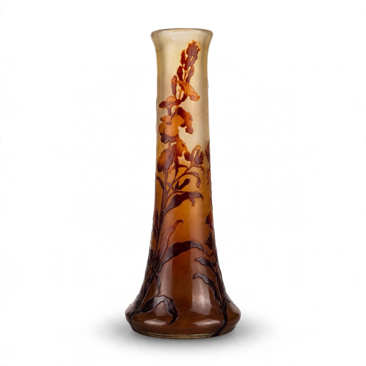 EMILE GALLÉ ,VASE ART NOUVEAU MODELE VERNISÉ A DECOR D IRIS H 45,5 CM VERS 1900-photo-2