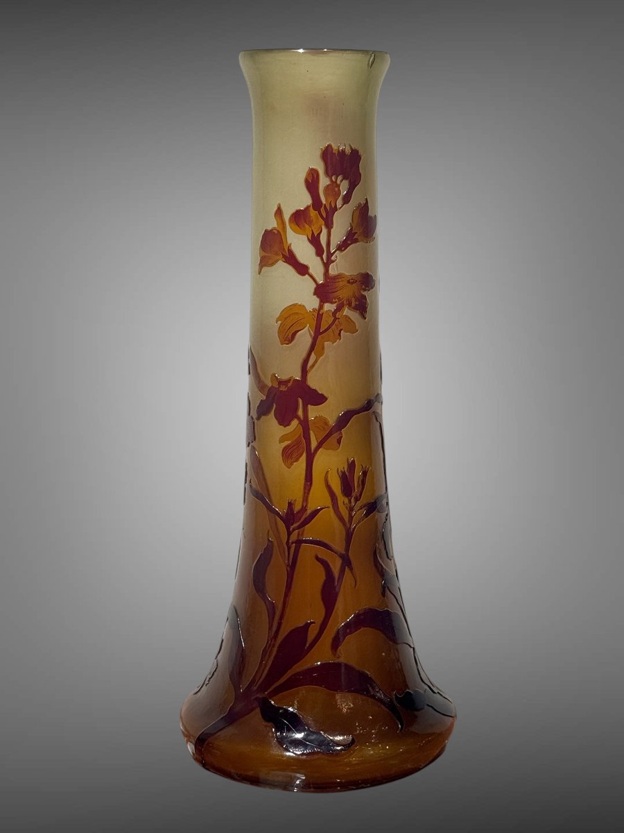 EMILE GALLÉ ,VASE ART NOUVEAU MODELE VERNISÉ A DECOR D IRIS H 45,5 CM VERS 1900-photo-1