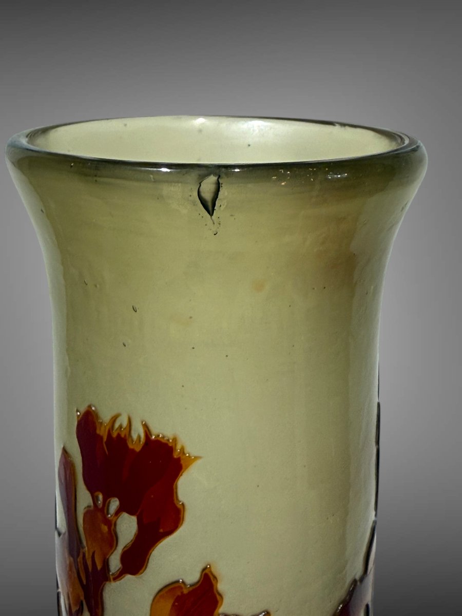 EMILE GALLÉ ,VASE ART NOUVEAU MODELE VERNISÉ A DECOR D IRIS H 45,5 CM VERS 1900-photo-3
