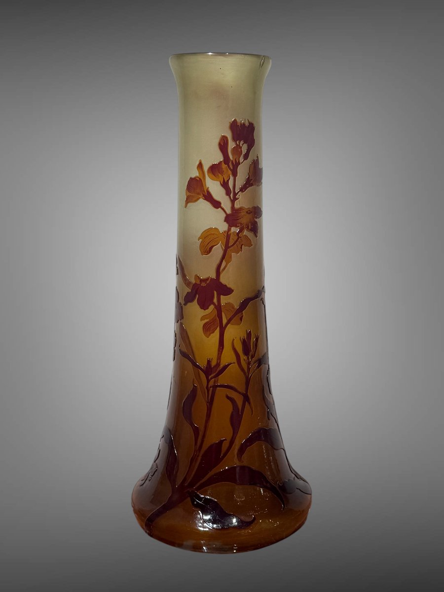 EMILE GALLÉ ,VASE ART NOUVEAU MODELE VERNISÉ A DECOR D IRIS H 45,5 CM VERS 1900-photo-5
