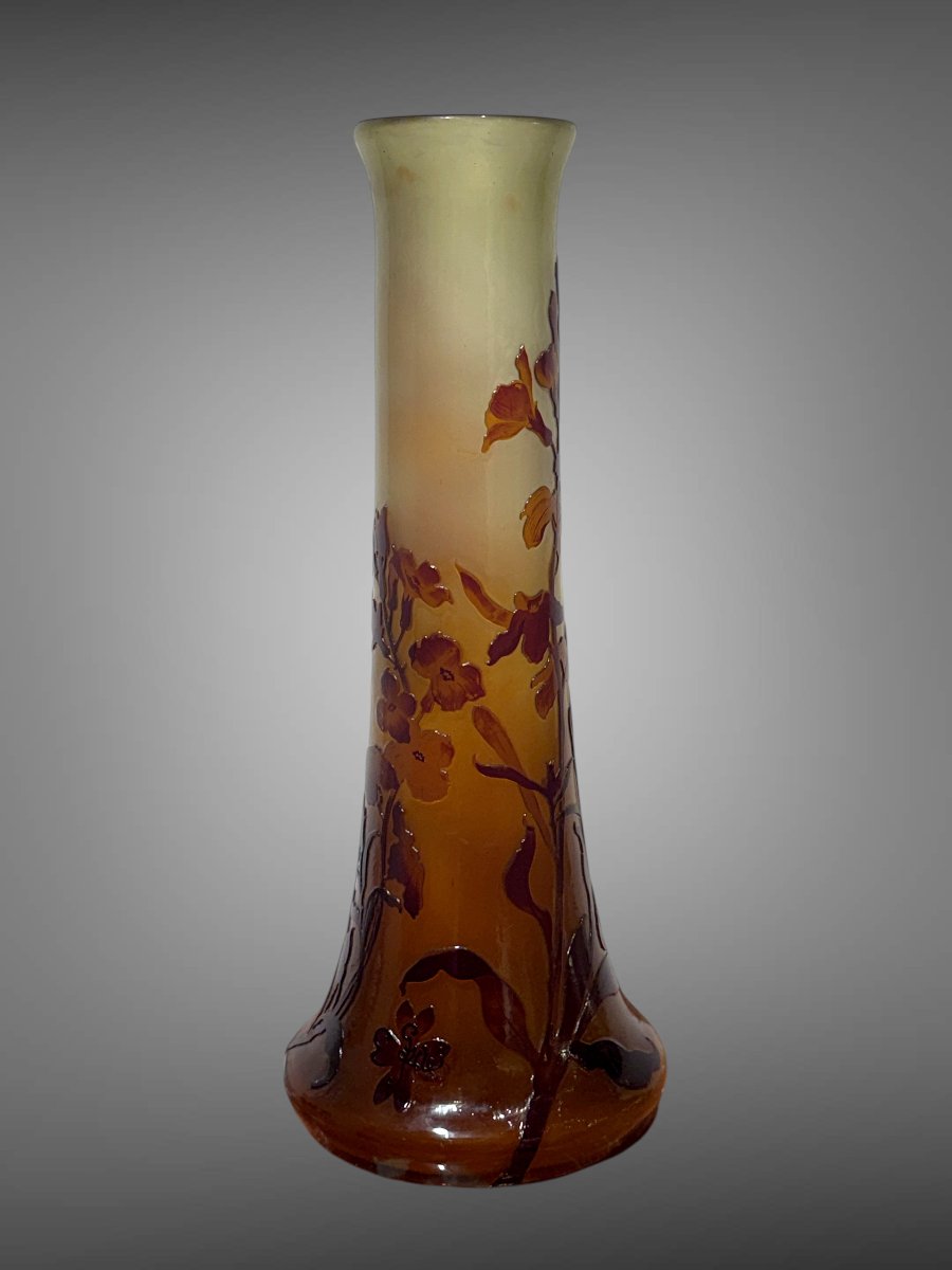 EMILE GALLÉ ,VASE ART NOUVEAU MODELE VERNISÉ A DECOR D IRIS H 45,5 CM VERS 1900-photo-6