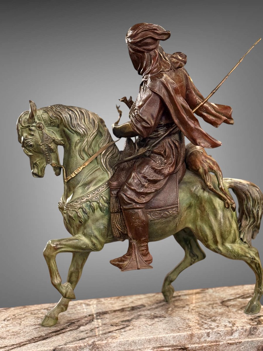 Arabian Rider Returning From The Hunt / Polychrome Sculpture / After Alfred Barye-photo-4