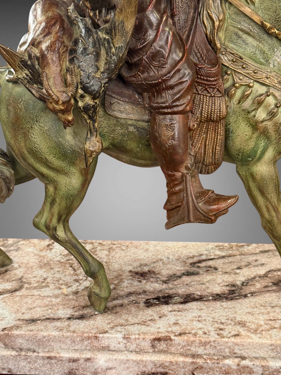 Arabian Rider Returning From The Hunt / Polychrome Sculpture / After Alfred Barye-photo-1