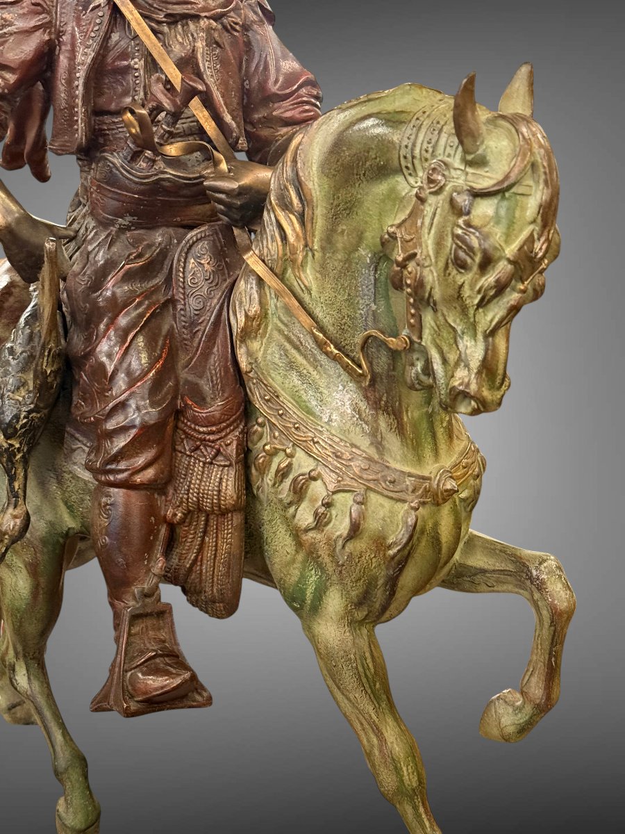 Arabian Rider Returning From The Hunt / Polychrome Sculpture / After Alfred Barye-photo-3