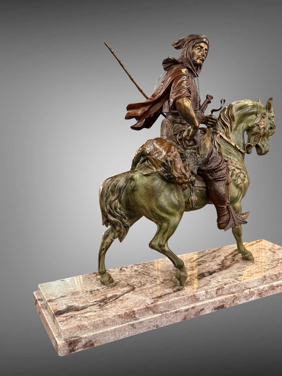Arabian Rider Returning From The Hunt / Polychrome Sculpture / After Alfred Barye-photo-5