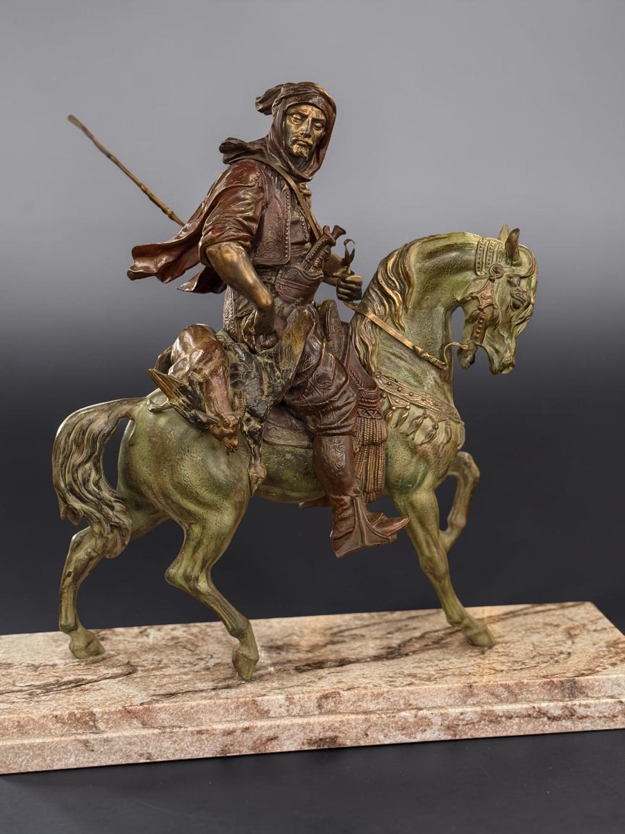 Arabian Rider Returning From The Hunt / Polychrome Sculpture / After Alfred Barye-photo-6