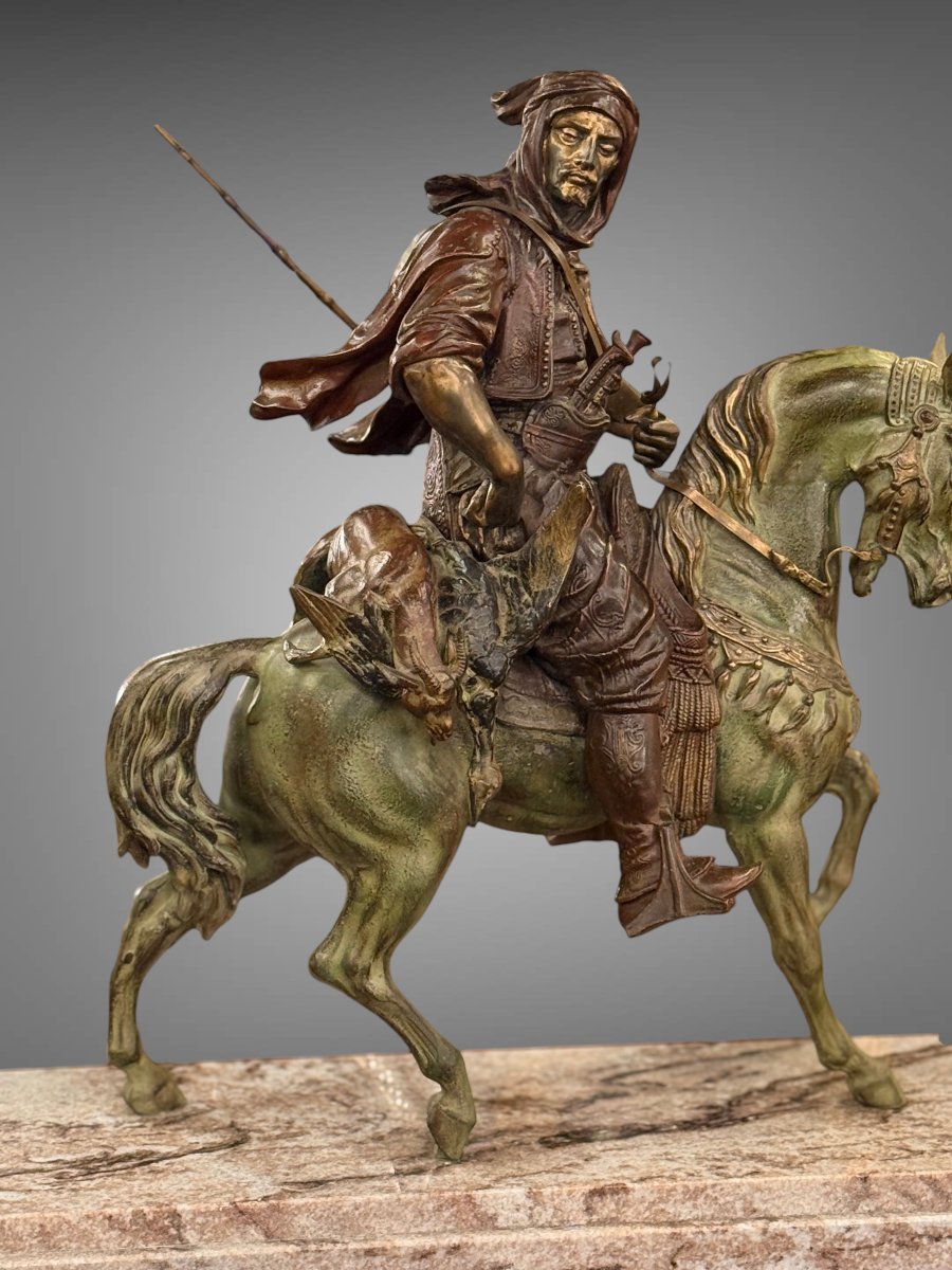 Arabian Rider Returning From The Hunt / Polychrome Sculpture / After Alfred Barye-photo-7