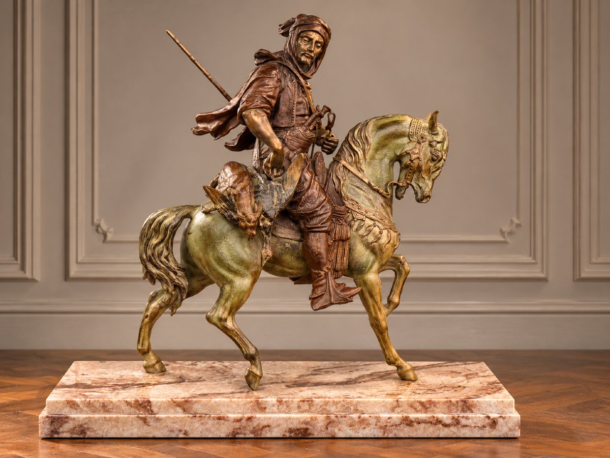 Arabian Rider Returning From The Hunt / Polychrome Sculpture / After Alfred Barye
