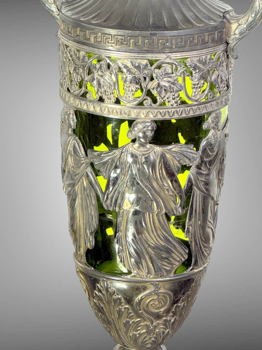 VASE AMPHORE ART NOUVAU EN METAL ARGENTÉ ET VERRE VERT – DANS LE GOUT DE WMF-photo-6