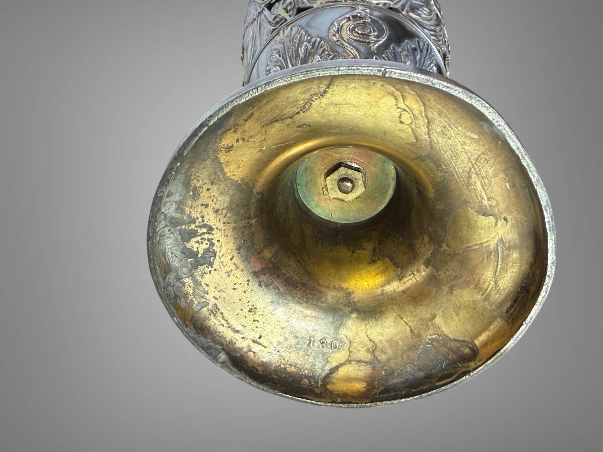 VASE AMPHORE ART NOUVAU EN METAL ARGENTÉ ET VERRE VERT – DANS LE GOUT DE WMF-photo-8