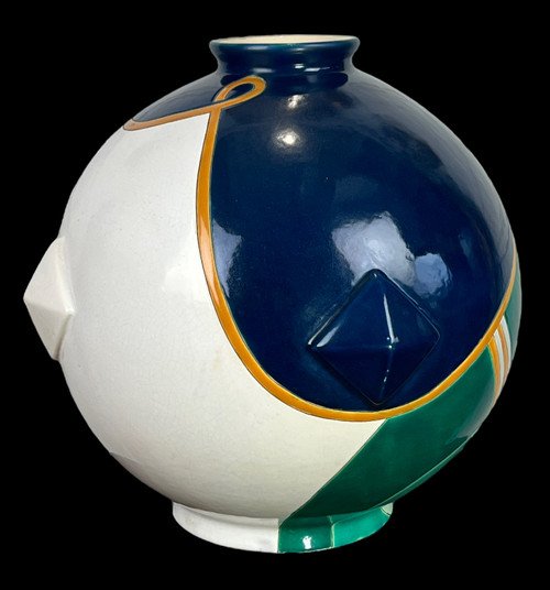 GRAND VASE BOULE EN FAÏENCE DE LONGWY " MODÈLE TRIANON " EPOQUE ART DÉCO-photo-6