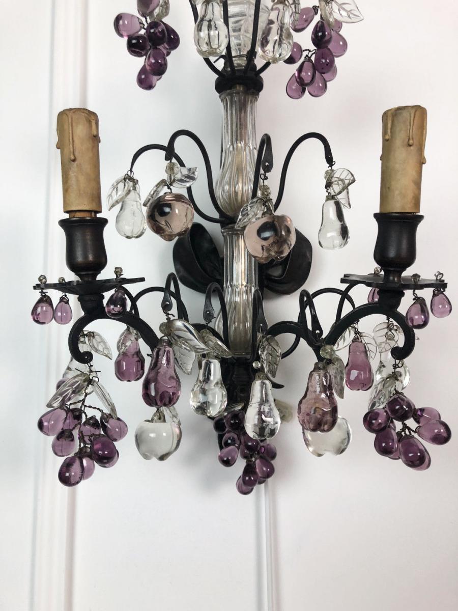 Pair Of Crystal And Bronze Wall Sconces For A 2-light Node-photo-3