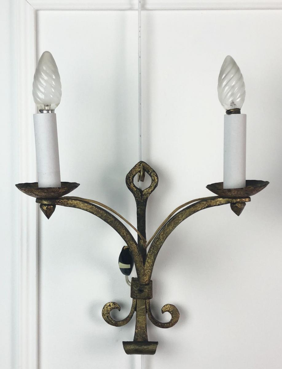 Pair Of Wall Sconces Of The 70s In Golden Metal-photo-3