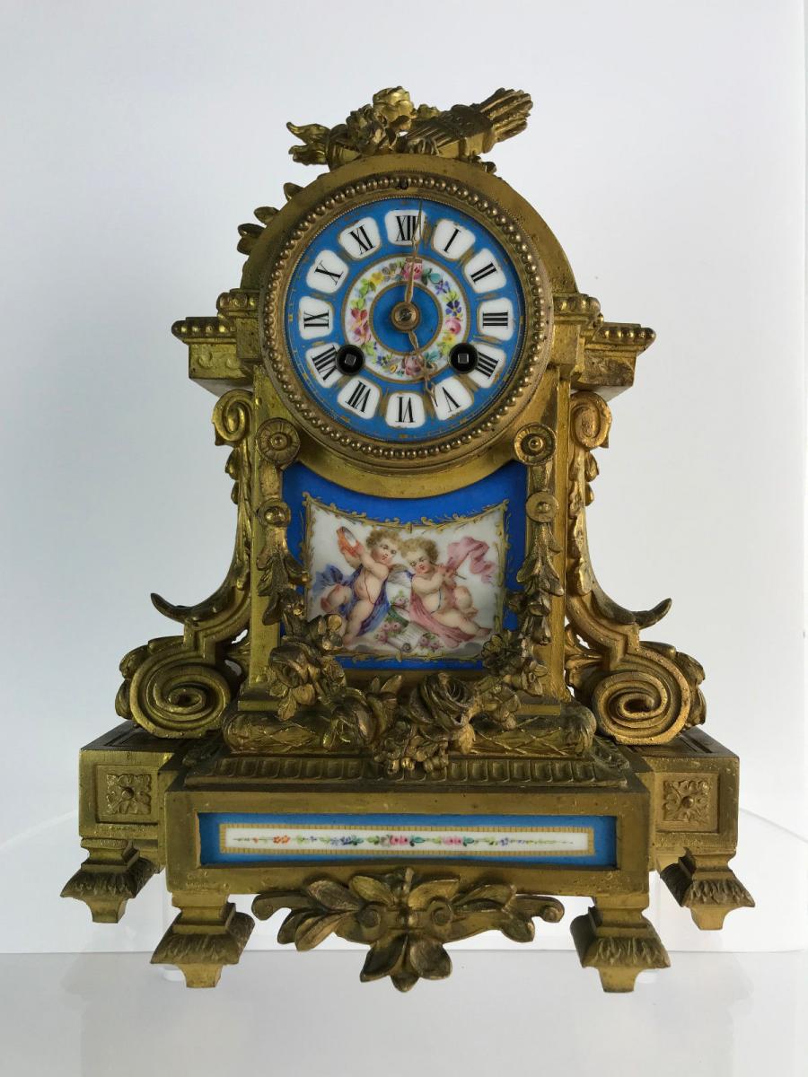 Pendulum Of 19 Eme In Regule And Porcelain Plate Enamelled Sevres-photo-2