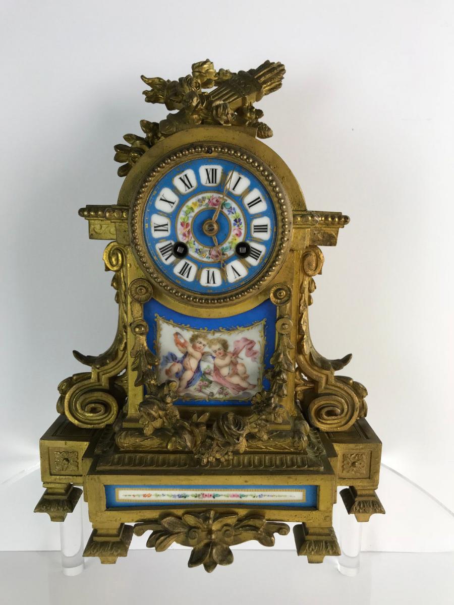 Pendulum Of 19 Eme In Regule And Porcelain Plate Enamelled Sevres-photo-7