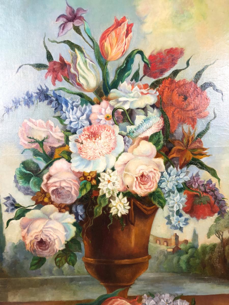Painting Of 19 E Woodwork "bouquet Of Flowers" (large Model)-photo-2