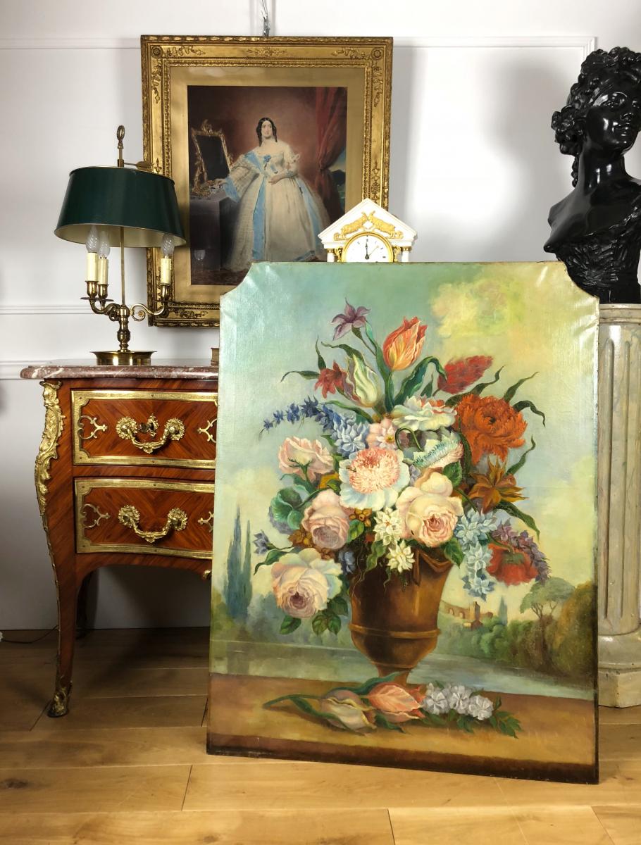 Peinture Du 19 E De Boiserie " Bouquet De Fleurs "( Grand Modele )-photo-4