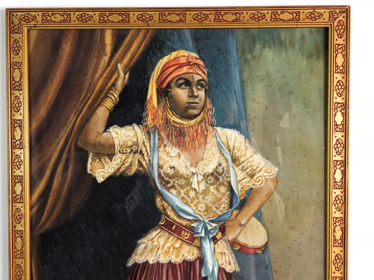 Watercolor And Signed Gouache Saint Marc Lever "dancer Dressed In Turkish"-photo-3