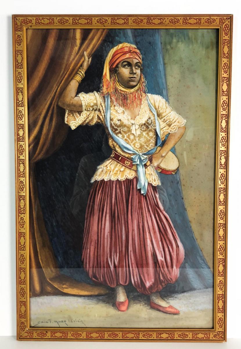 Watercolor And Signed Gouache Saint Marc Lever "dancer Dressed In Turkish"-photo-4