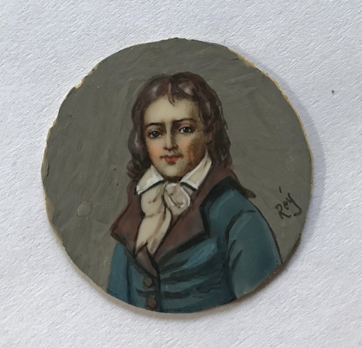 Miniature Of 19 Eme Oil / Portrait D A Young Man Signed Rey-photo-2