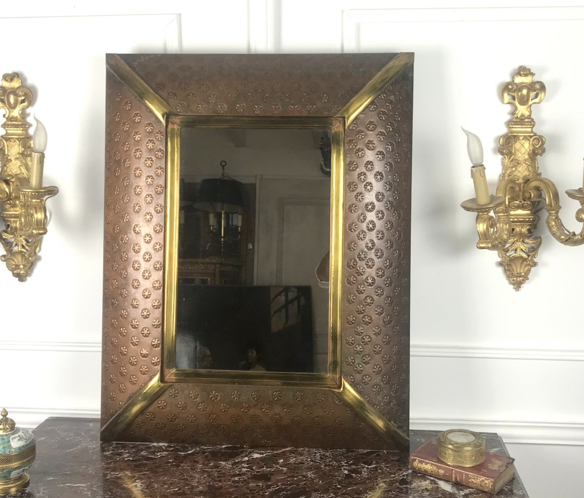 Mirror / Mirror In Sheet And Copper Repoussé Of The 70s Of 87 Cm X 69 Cm-photo-4