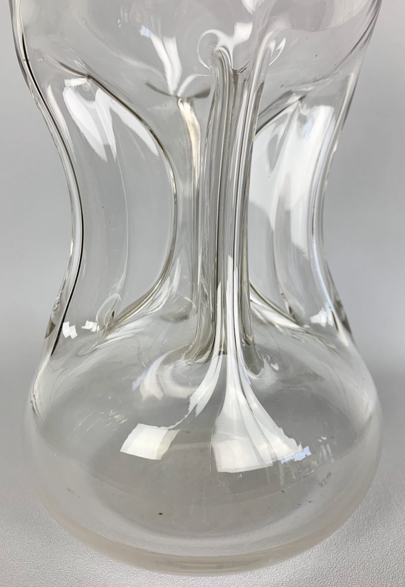 Carafe Ancienne En Verre SoufflÉ Avec Monture Argent De 28 Cm De Haut -photo-4