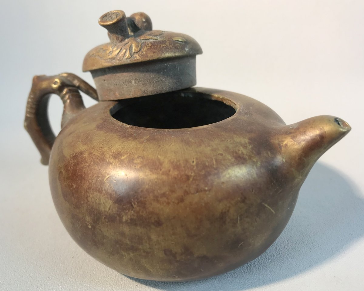 Old Asian Bronze Teapot With Its Stamp Below-photo-1