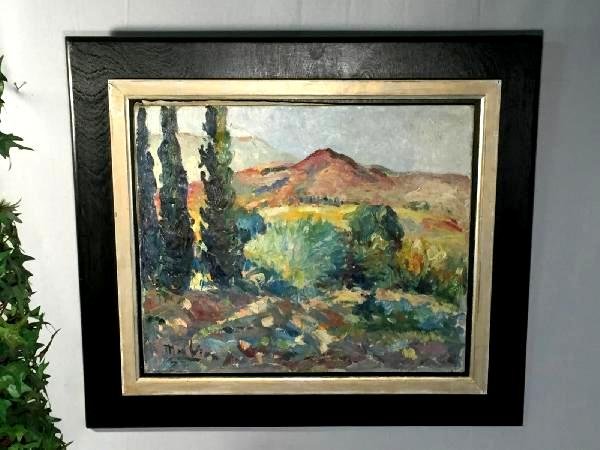 " MAGUY DE VION 1894 / 1980 " PEINTURE / HUILE SUR TOILE ( PAYSAGE DU MIDI )-photo-3