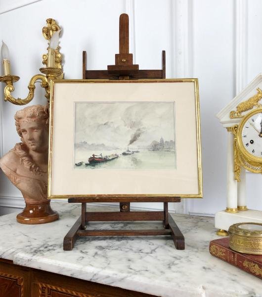 "signed" Watercolor Of The XXth Framed In Glass Representing "the Seine In Paris"-photo-2