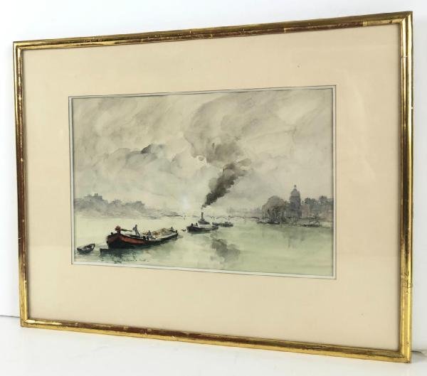 "signed" Watercolor Of The XXth Framed In Glass Representing "the Seine In Paris"-photo-4