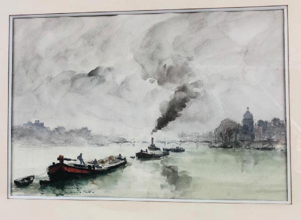 "signed" Watercolor Of The XXth Framed In Glass Representing "the Seine In Paris"-photo-5