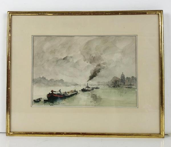 "signed" Watercolor Of The XXth Framed In Glass Representing "the Seine In Paris"-photo-7