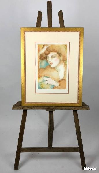 Table / Lithography "portrait Of A Young Woman" Signed And Authenticated-photo-2