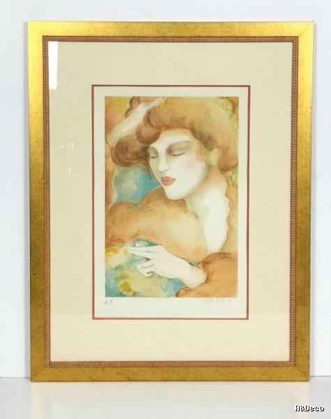 Table / Lithography "portrait Of A Young Woman" Signed And Authenticated-photo-2