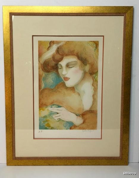 Table / Lithography "portrait Of A Young Woman" Signed And Authenticated-photo-7