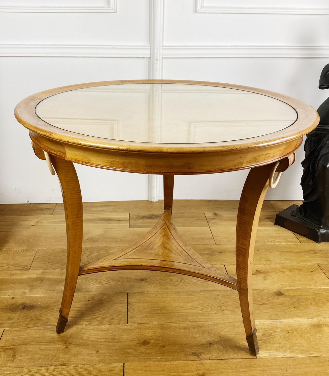 André Arbus (in Taste) Lemon Circular Pedestal Table With Glass Top-photo-4
