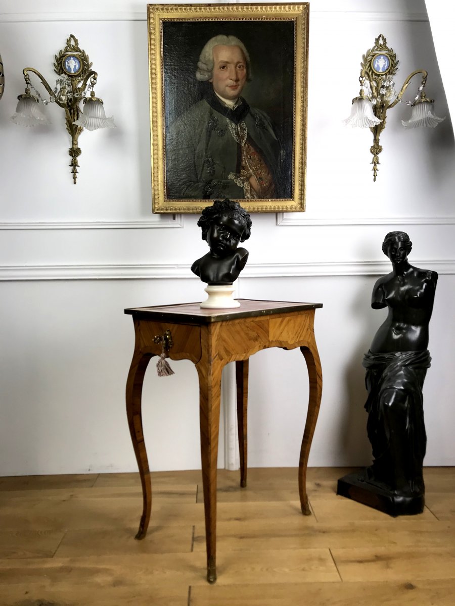 Lady's Desk Louis XV Period Rosewood Opening With 1 Drawer And Leather Top-photo-2