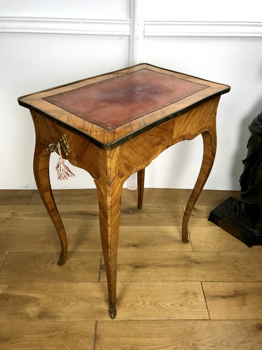 Lady's Desk Louis XV Period Rosewood Opening With 1 Drawer And Leather Top-photo-3