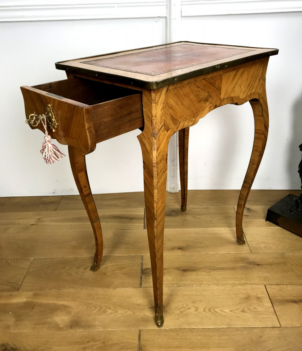 Lady's Desk Louis XV Period Rosewood Opening With 1 Drawer And Leather Top-photo-4