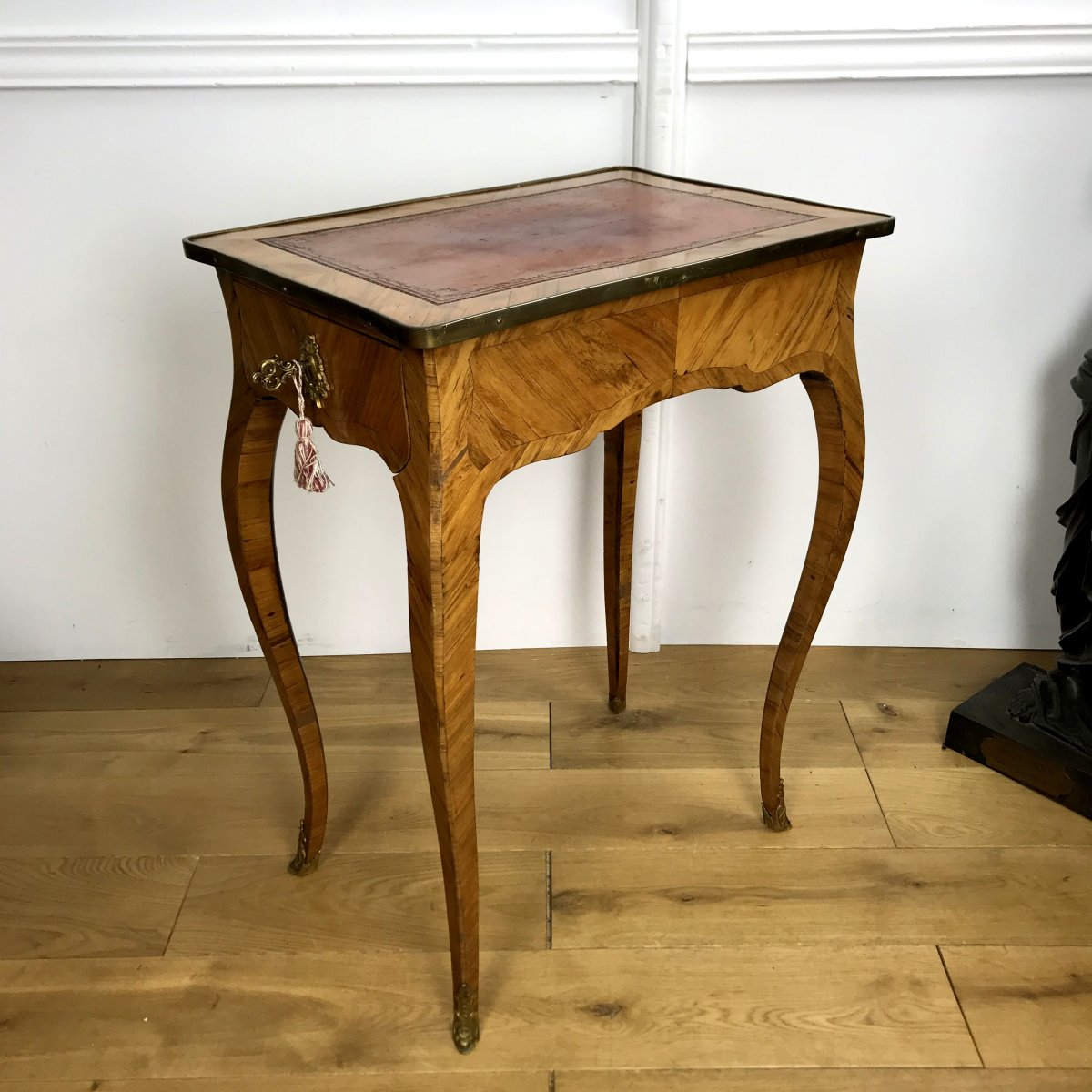 Lady's Desk Louis XV Period Rosewood Opening With 1 Drawer And Leather Top-photo-6