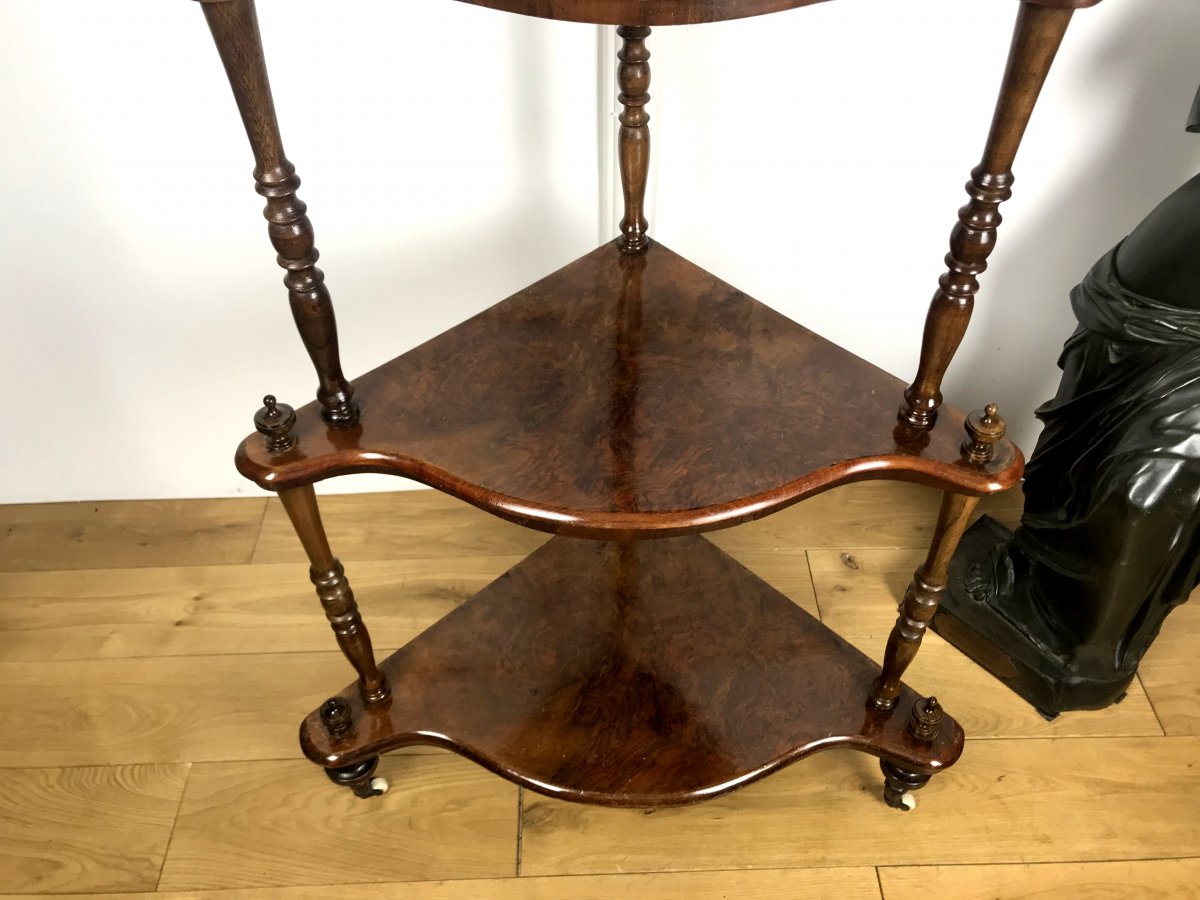 Mahogany And Bramble Corner Shelf Has 4 Superimposed Trays, Rests On 3 Feet-photo-3