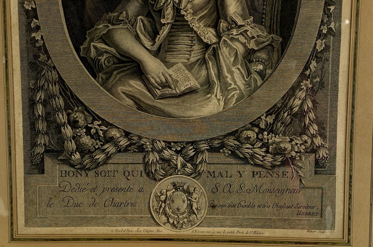 Engraving And Frame 18th Louis XVI Period "hony Soit Qui Mal Y Pense"-photo-4
