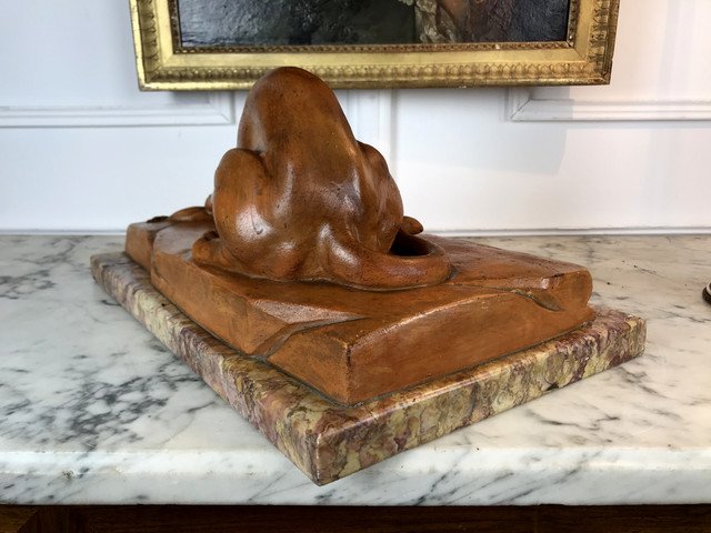 "sculpture En Terre Cuite De "lÉo Amaury " ReprÉsentant Une Lionne Des AnnÉes 30"-photo-3