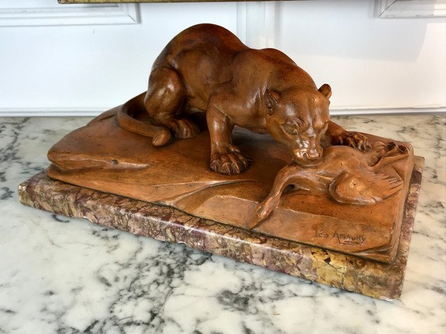 "sculpture En Terre Cuite De "lÉo Amaury " ReprÉsentant Une Lionne Des AnnÉes 30"-photo-7