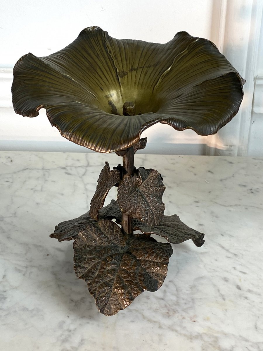 Pair Of Patinated Bronze Cups With Foliage Decor Foundry Susse Frères-photo-2