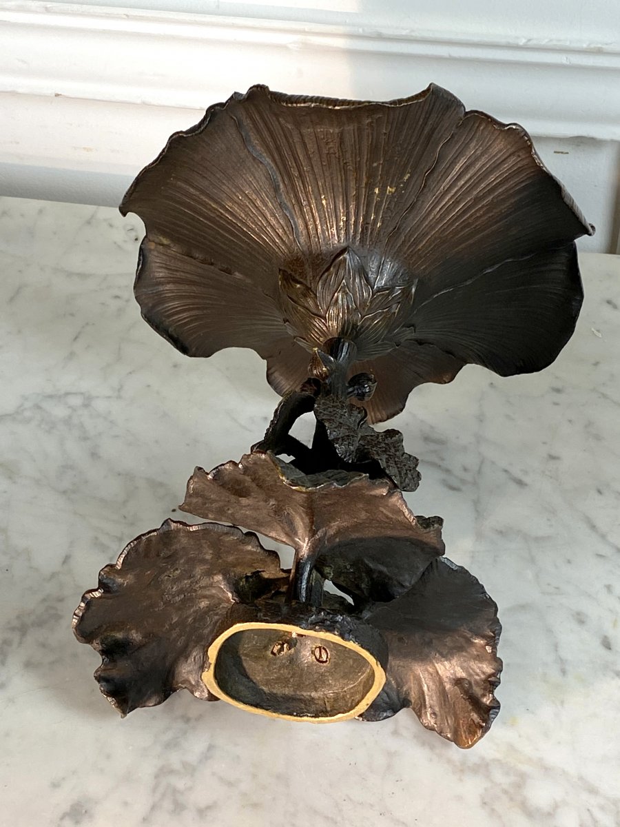 Pair Of Patinated Bronze Cups With Foliage Decor Foundry Susse Frères-photo-5