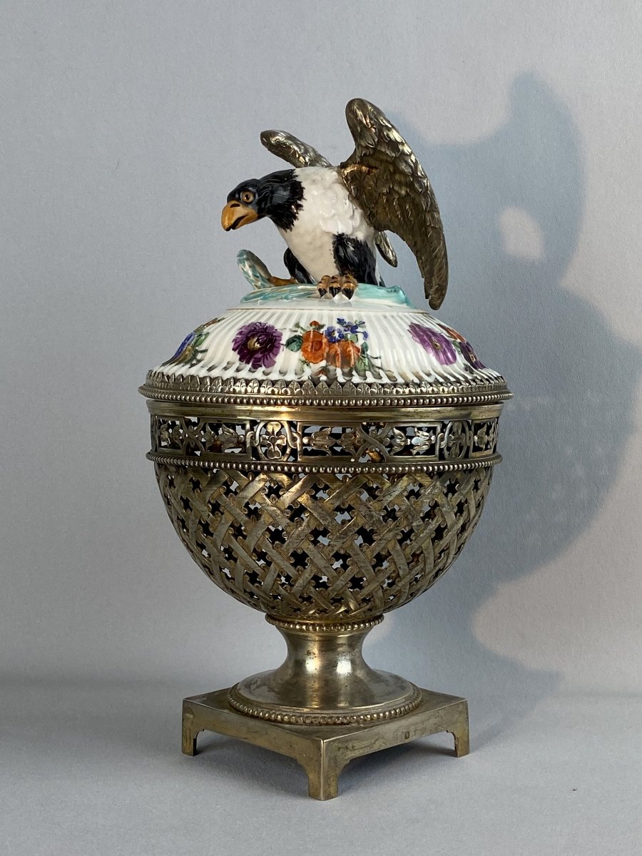 19th Century Perfume Burner In Silver Hallmark Minerva With Porcelain And Silver Lid-photo-2