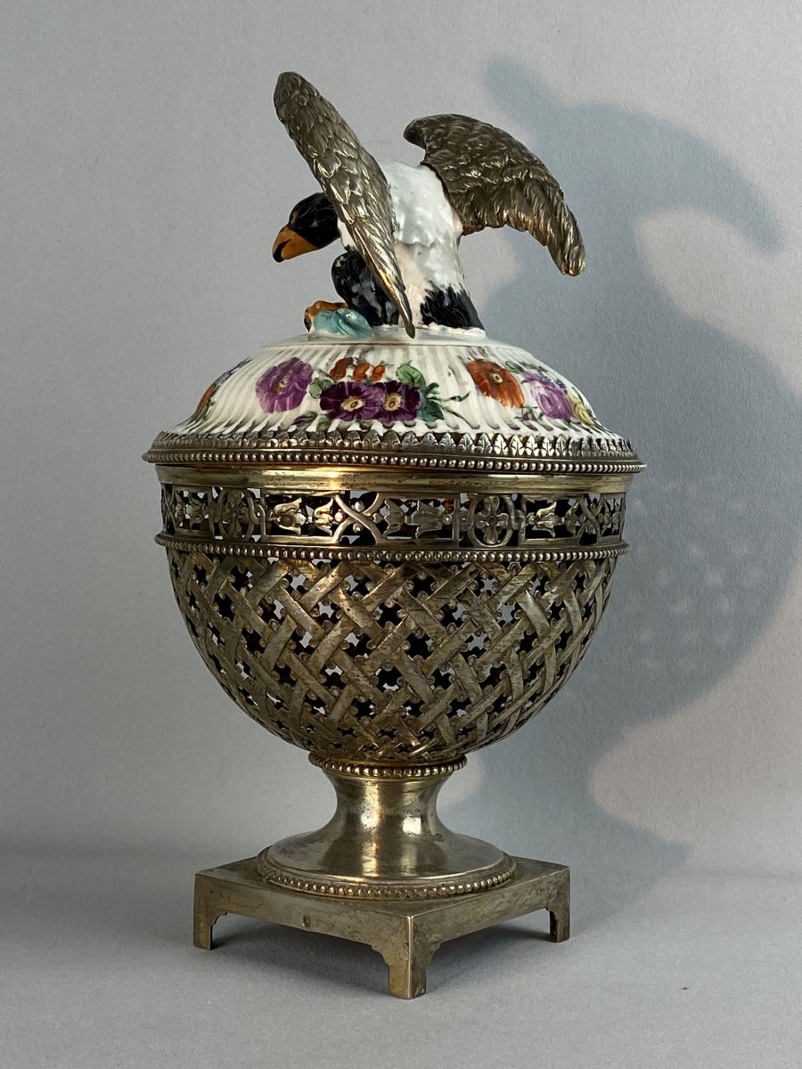 19th Century Perfume Burner In Silver Hallmark Minerva With Porcelain And Silver Lid-photo-3