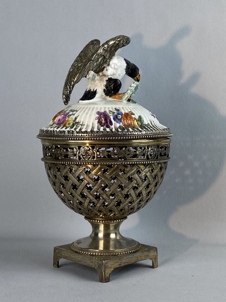 19th Century Perfume Burner In Silver Hallmark Minerva With Porcelain And Silver Lid-photo-4